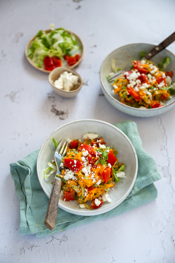 Stamppotje van zoete aardappel met andijvie