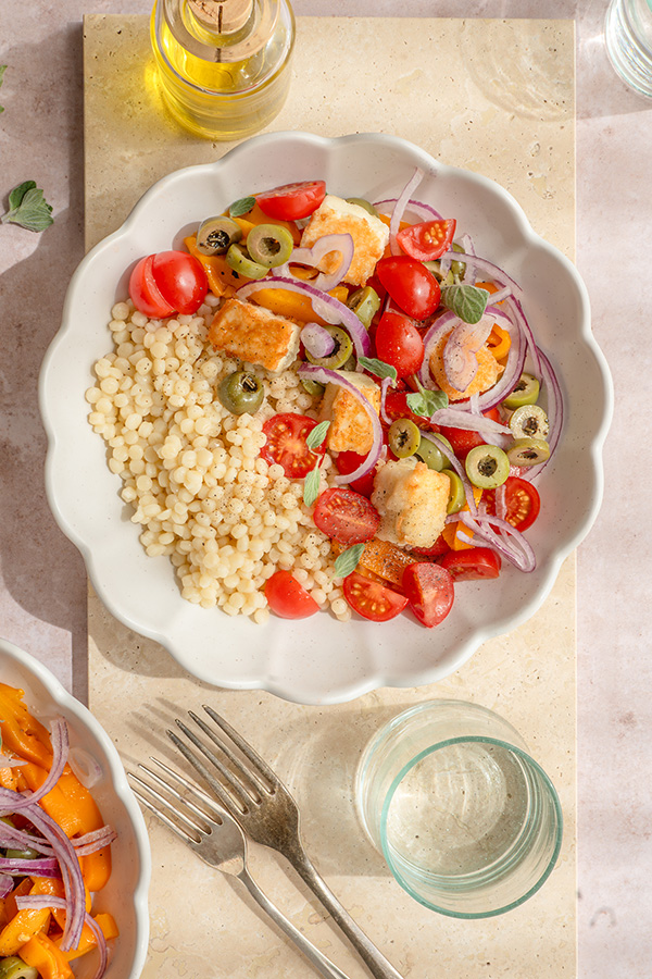 Parelcouscous met gebakken feta