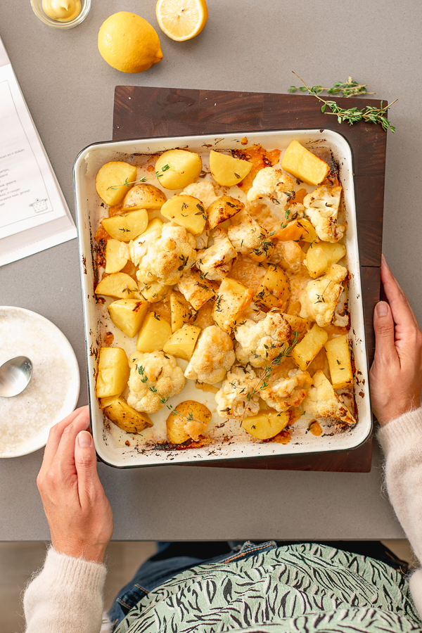 Parmezaan aardappeltjes met bloemkool uit de oven