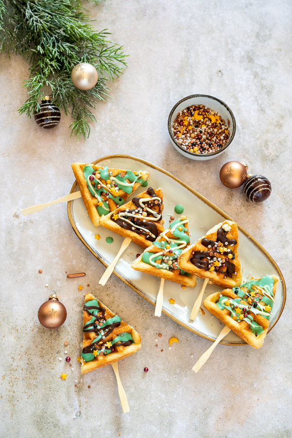 Kerstboomwafels met chocolade