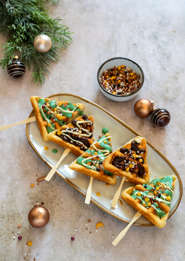 Kerstboomwafels met chocolade