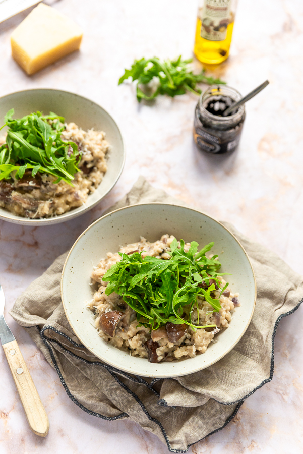 vegetarische truffelrisotto met champignons