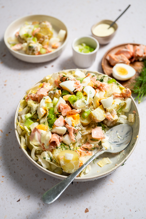 Aardappelsalade met witlof en zalm