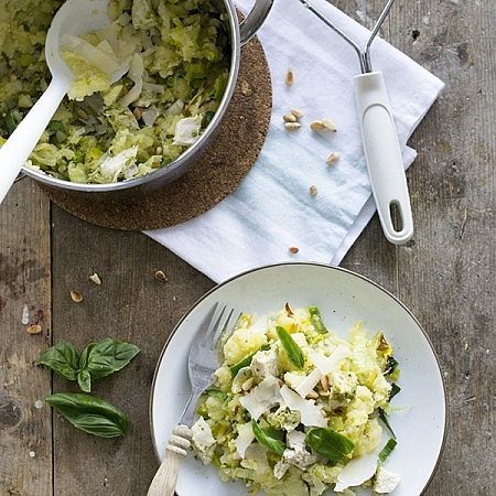 Preistamppot met pesto en kip