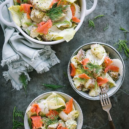 Aardappelsalade met witlof en zalm