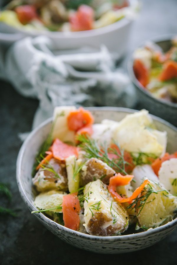 Aardappelsalade met witlof en zalm
