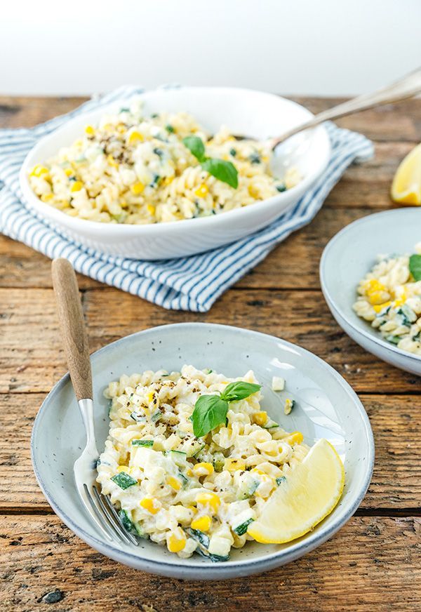 Lentepasta met ricotta en mais